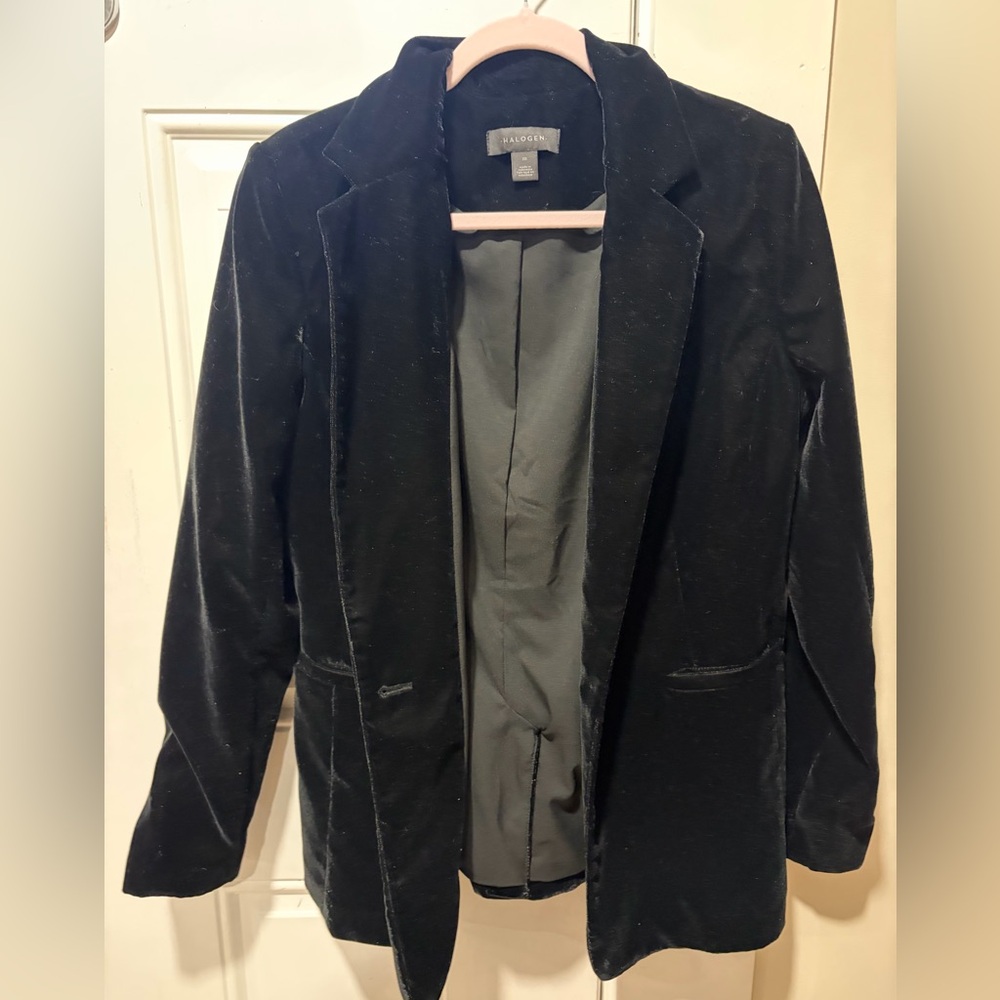 Halogen Black Velvet Blazer Jacket with Shawl Lapel
